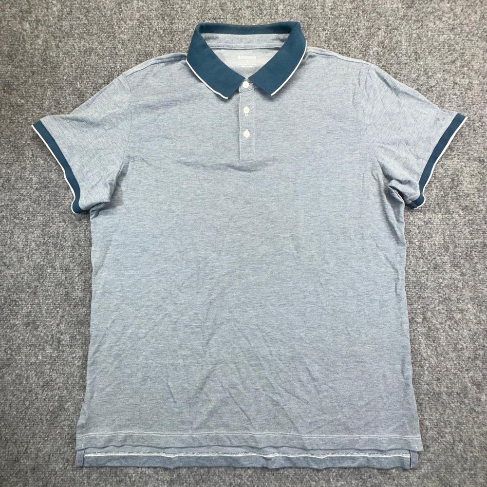 Bonobos Polo Shirt Mens XL Blue Slim Fit Excellent Contrast Tipped BKT05474S‎